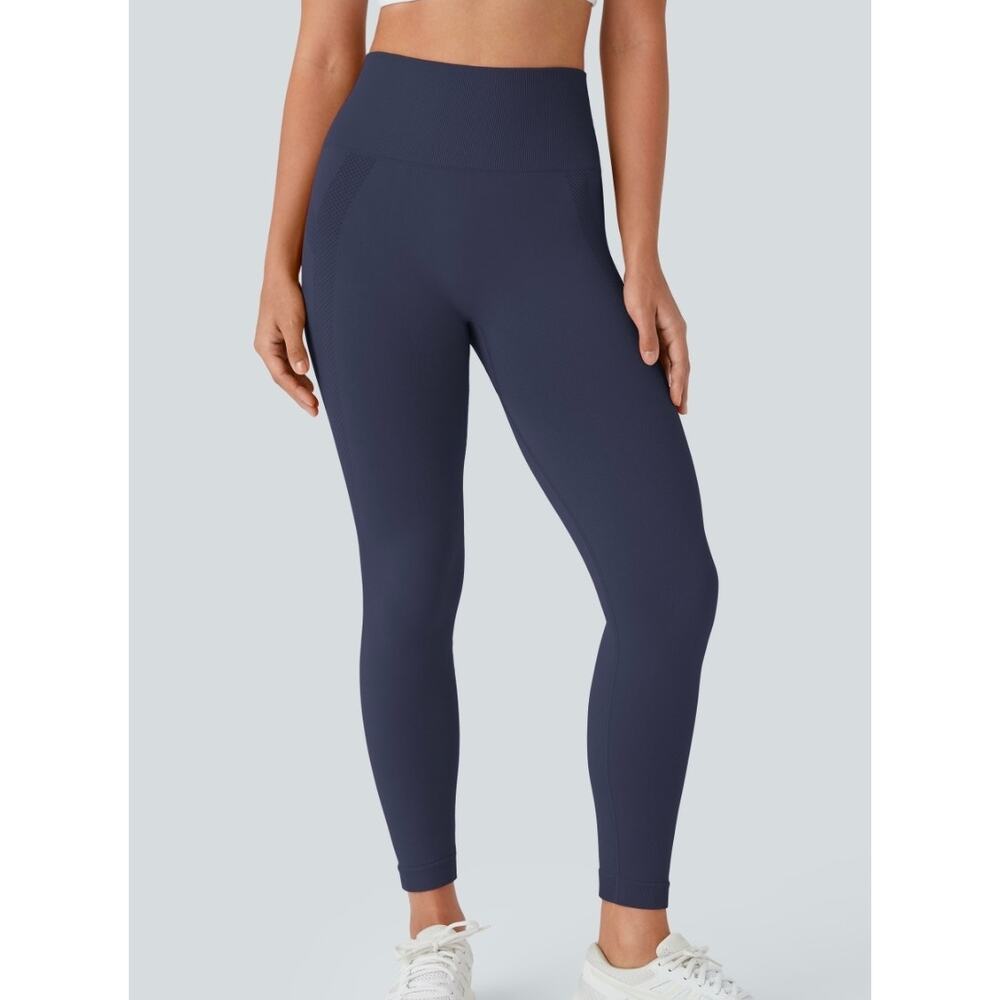 Sz Med HALARA Navy Peacoat OneForm Seamless Flow High Waist Ruched 7/8 Leggings